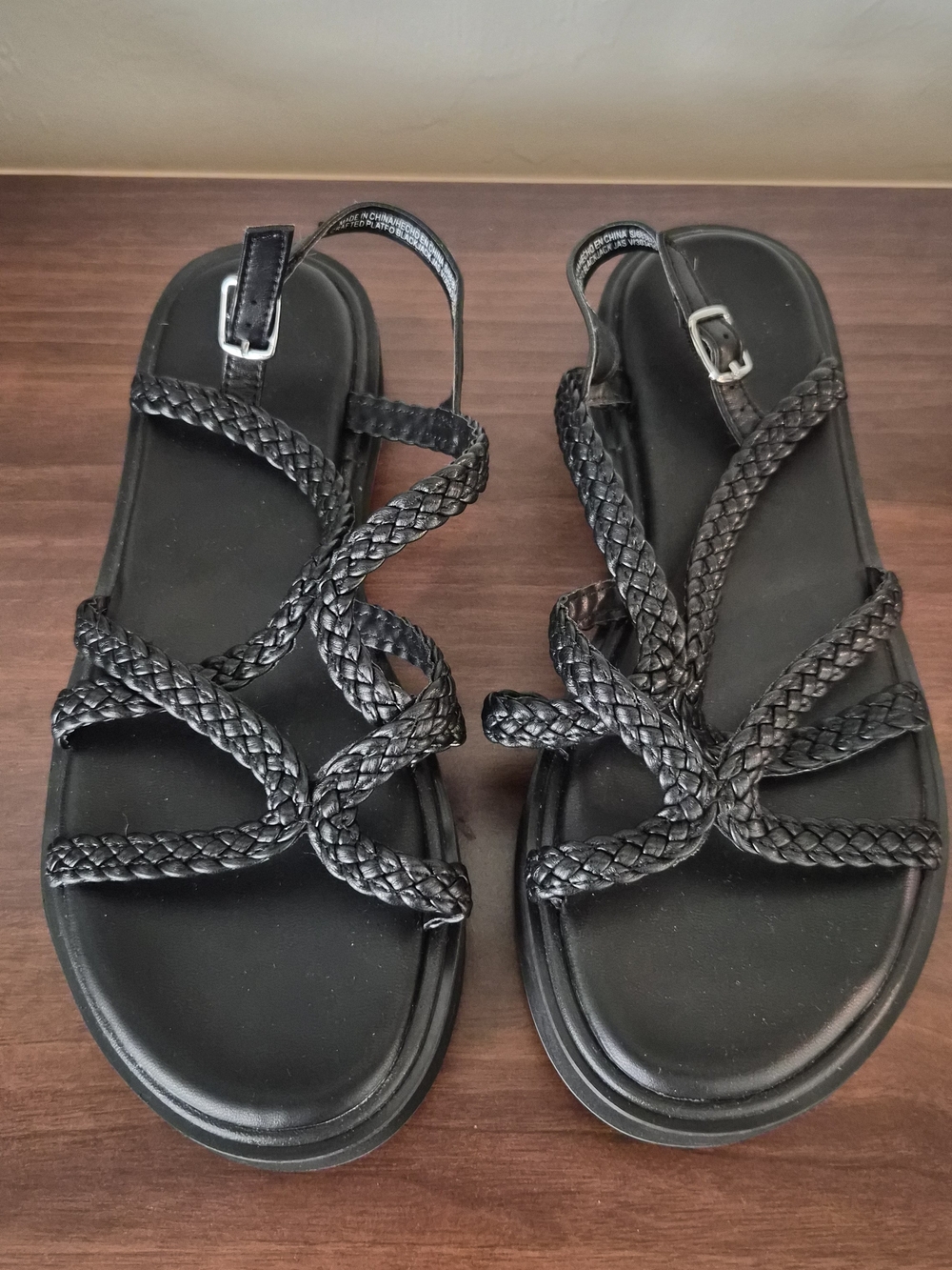Black Braided Leather Slingback Sandals